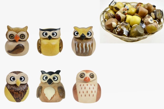 Wooden owl figure 6 assorted (24)