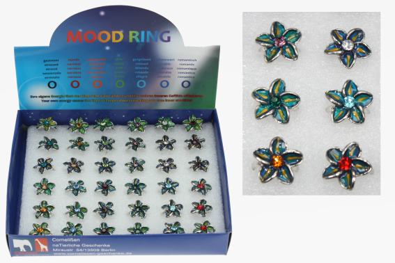 Mood rings flowers with crystal 36pcs set