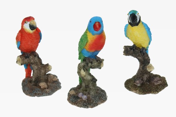 Poly parrot 3 assorted height 9 cm (6)