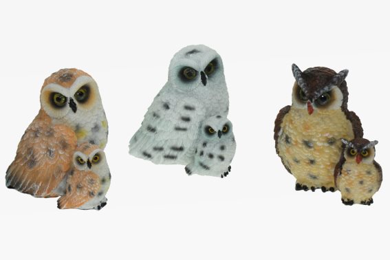 Poly owl with young 3 assorted (6)