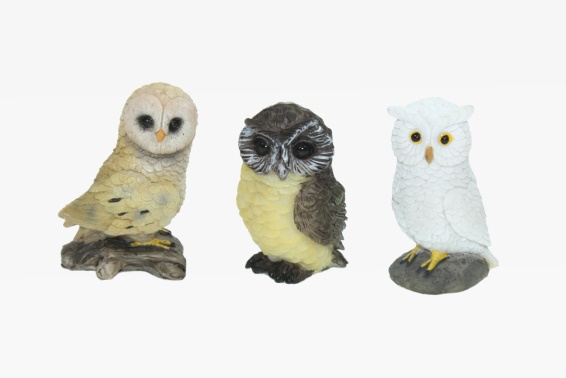 Poly owl 3 assorted h 4,5 to 5 cm (12)