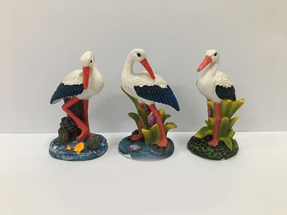 Poly stork 3 assorted height 5,5 cm (12)
