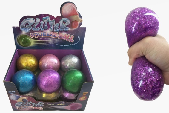 Squeeze glitter ball 6 assorted (12)