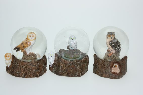 Glitter ball owl 3 assorted h 9 cm (6)