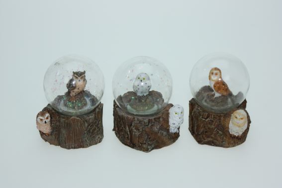 Glitter ball owl 3 assorted h 6,5 cm (6)